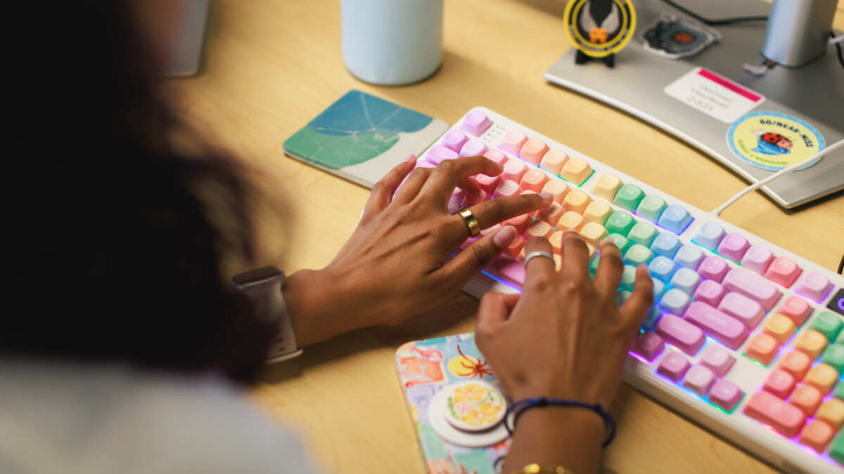 Roblox candidate typing using a custom keyboard to take their assessement